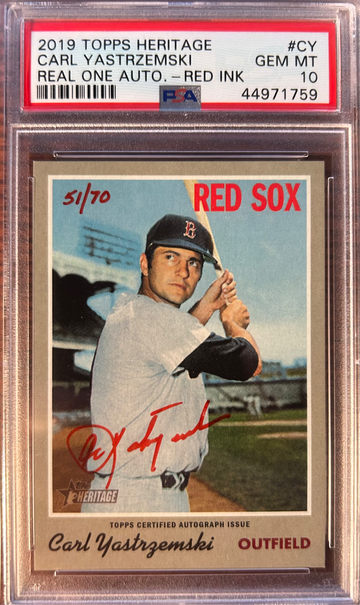2019 Heritage High Number Carl Yastrzemski YAZ Real Ones Red Ink Auto /70 PSA 10 gem mint