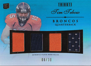 2010 Topps Tribute Tim Tebow #QR-TT RC Blue Relic 06/30