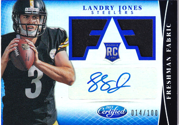 2013 Certified Landry Jones #320 RC Mirror Blue Auto Relic 014/100
