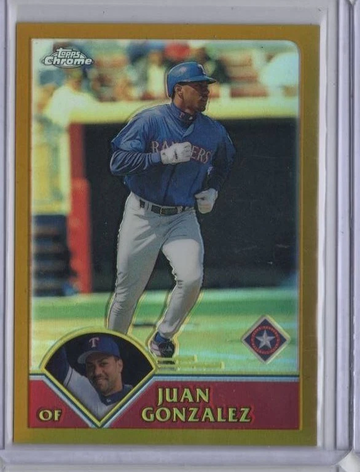 2003 Topps Chrome #184 JUAN GONZALEZ Gold Refractor /449 Rangers Baseball Card