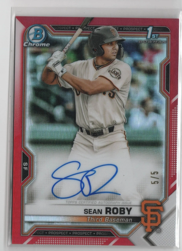 2021 Bowman Chrome #CPA-SRO SEAN ROBY True Red Refractor Auto /5 1st Rookie Card