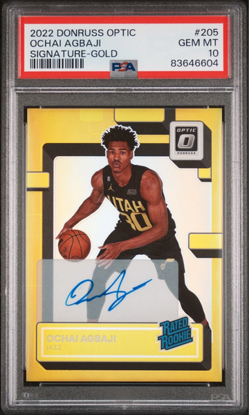 PSA 10 2022 Panini Donruss Optic 205 OCHAI AGBAJI Gold Auto 09/10 Rookie RC Card