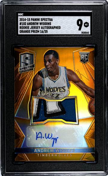 2014 Panini Spectra #102 ANDREW WIGGINS Orange Prizm RPA SGC 9 Rookie Auto /25