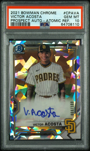 PSA 10 2021 Bowman Chrome VICTOR ACOSTA Atomic Auto /100 Refractor 1st RC Reds