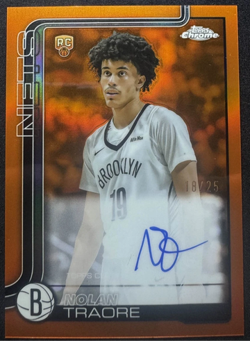 2025 Topps NBA Chrome NOLAN TRAORE True Orange Refractor Auto /25 Rookie RC Card