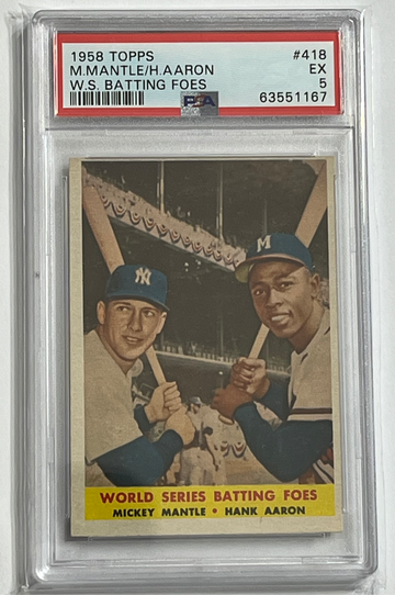 1958 Topps #418 Mickey Mantle/Hank Aaron  World Series Batting Foes   PSA 5  EX