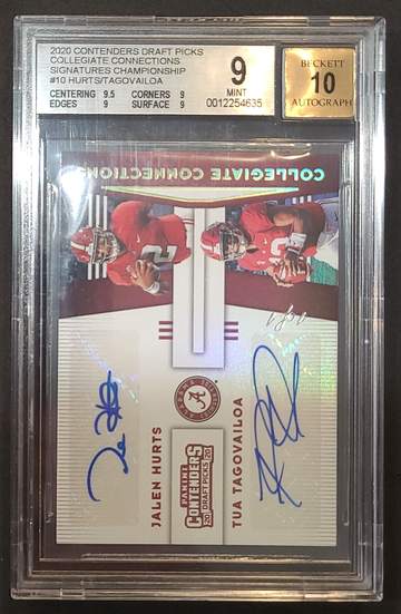 2020 Panini Contenders 1 of 1 Jalen Hurts Tua Tagovailoa Auto BGS 9 / 10 Mint
