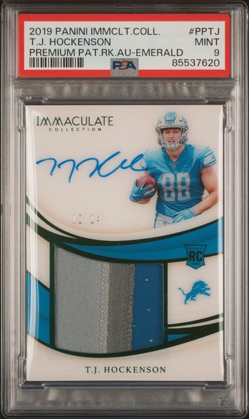 2019 Panini Immaculate TJ Hockenson Emerald RPA PSA 9 /14