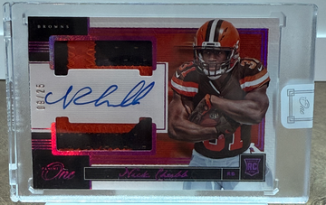 2018 Panini One Nick Chubb Rookie Dual Patch Auto Red /25