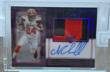 2018 Panini One Nick Chubb Red Premium Rookie patch Auto /25