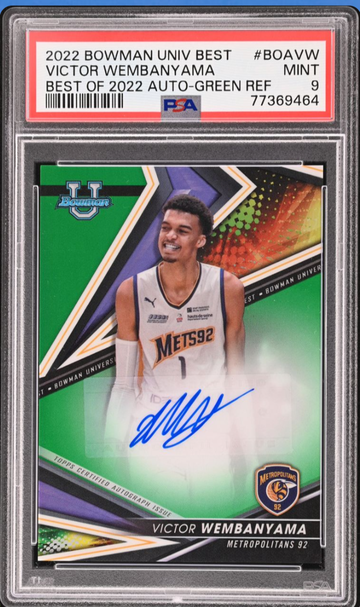 Bowman’s Best U 2022-23 Victor Wembanyama Auto Green Refractor /99 SP PSA 9 Mint