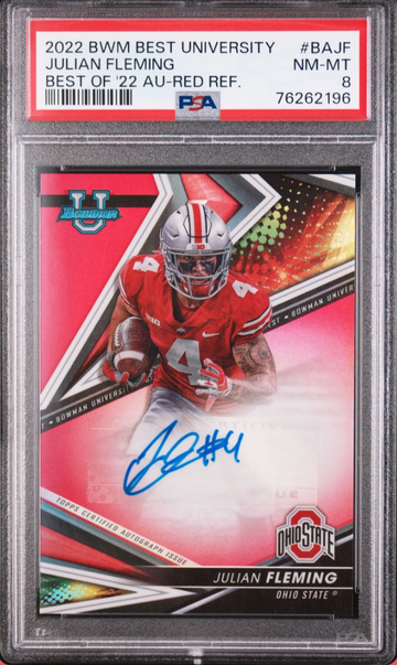 Julian Fleming RED REFRACTOR AUTO 1/10 RC 2022-23 Bowman's Best University Ohio State PSA 8 NM-MT