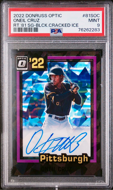 2022 Donruss Optic FOTL Oneil Cruz 1981 Retro Rookie Black Cracked Ice Auto /30 PSA 9 MINT