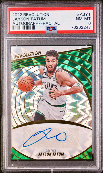 2022-23 Panini Revolution Jayson Tatum Fractal Auto 6/100 Celtics PSA 8 NM-MT SP