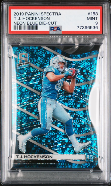 TJ Hockenson 2019 Panini Spectra Neon Blue Die-Cut Prizm /50 Rookie PSA 9 Mint