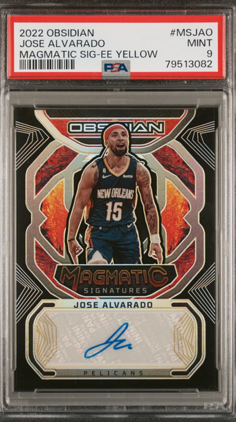 2022-23 Panini Obsidian Magmatic Signatures Jose Alvarado Yellow Auto SSP 3/10 PSA 9 Mint