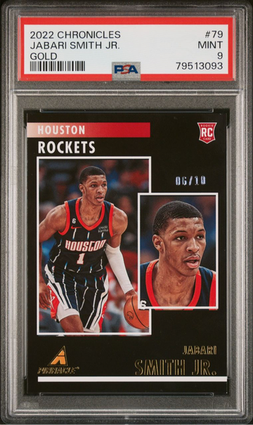 2022-23 Chronicles Pinnacle Jabari Smith Jr Gold Parallel Rookie 6/10 PSA 9 Mint Houston Rockets