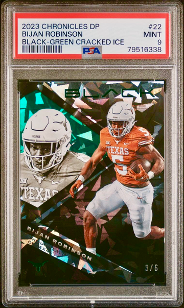 2023 Chronicles DP Black Bijan Robinson Green Cracked Ice 3/6 RC PSA 9 Mint SSP