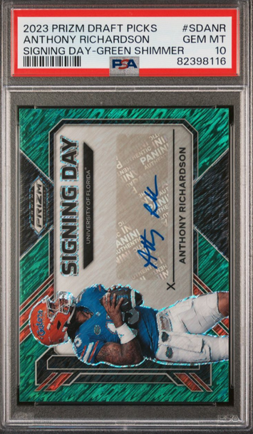 2023 Prizm Draft Picks Anthony Richardson Green Shimmer Signing Day Auto 3/8 SSP PSA 10 Gem Mint