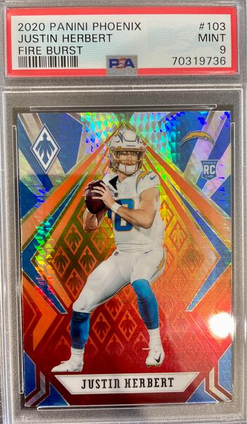 2020 Panini Phoenix Fire Burst Justin Herbert RC #103 PSA 9 Mint Rookie Chargers