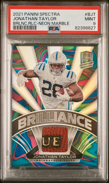 JONATHAN TAYLOR 2021 PANINI SPECTRA BRILLIANCE NEON MARBLE SSP 2/4 PSA 9 MINT