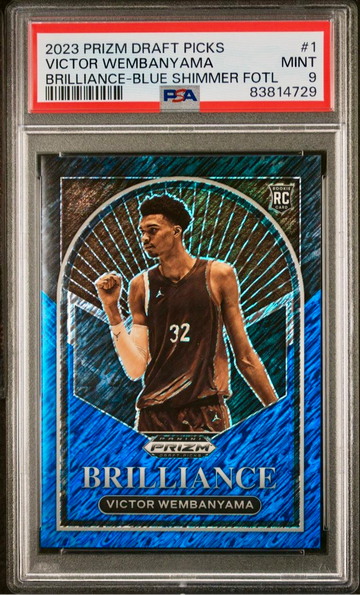 2023 Panini Prizm Draft Victor Wembanyama Brilliance FOTL Blue Shimmer 10/19 RC PSA 9 Mint