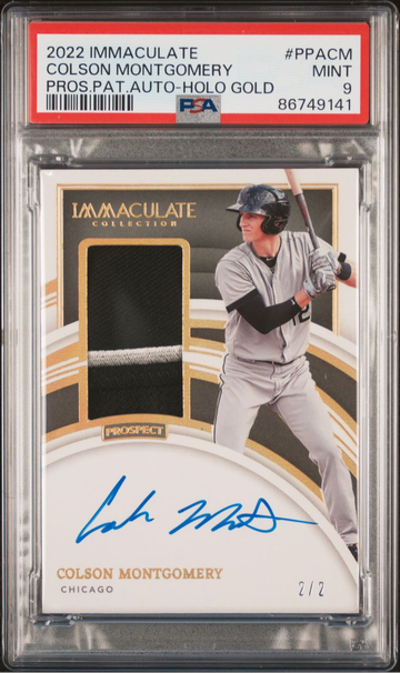 2022 PANINI IMMACULATE COLSON MONTGOMERY PROSPECT GOLD PATCH AUTO 2/2 PSA 9 MINT