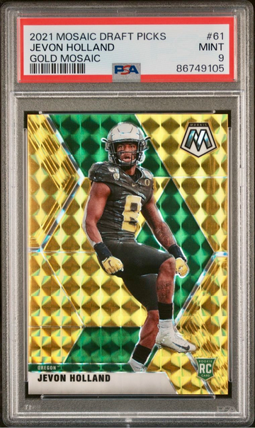 2021 Panini Mosaic Draft Jevon Holland Rookie Gold Mosaic Prizm 2/10 PSA 9 Mint Oregon