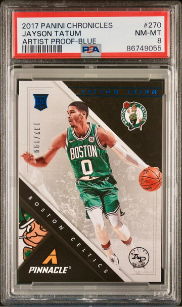 Jayson Tatum 2017 Panini Chronicles Pinnacle Blue /199 Rookie RC Celtics PSA 8