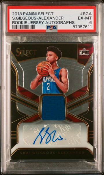 2018-19 Panini Select Shai Gilgeous-Alexander RC /199 Rookie Jersey Auto PSA 6