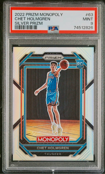 2022-23 Panini Prizm Monopoly Chet Holmgren SILVER Rookie RC PSA 9 Mint OKC SP