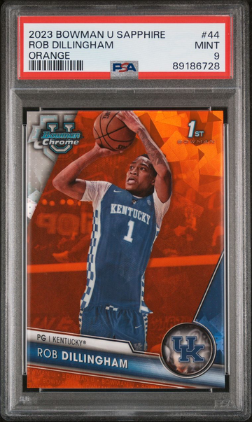 2023-24 Bowman U Sapphire 44 Rob Dillingham Orange 12/25 Kentucky PSA 9 Mint SSP