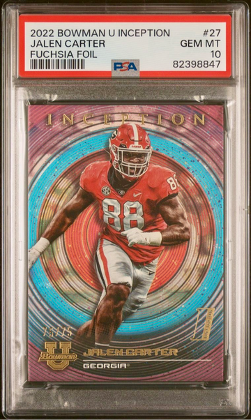 2022 Jalen Carter Bowman Inception Initiation Fuschia Pink /75 PSA 10 Gem Mint