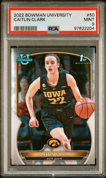 2022 Bowman University Caitlin Clark #50 RC 1st Rookie PSA 9 MINT Iowa