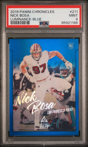2019 Panini Chronicles Nick Bosa Luminance Blue /75 Rookie 49ers PSA 9 Mint SP