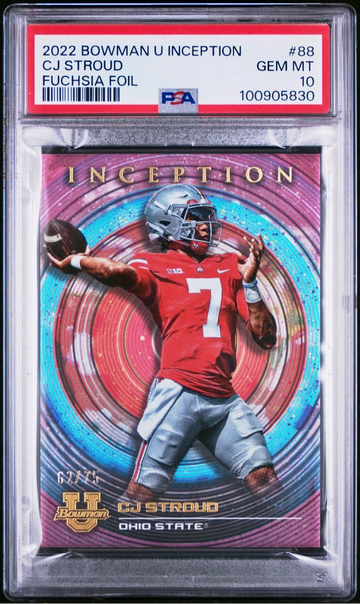 2023 Bowman U Inception CJ Stroud Fuchsia Foil /75 Ohio State PSA 10 Gem Mint SP