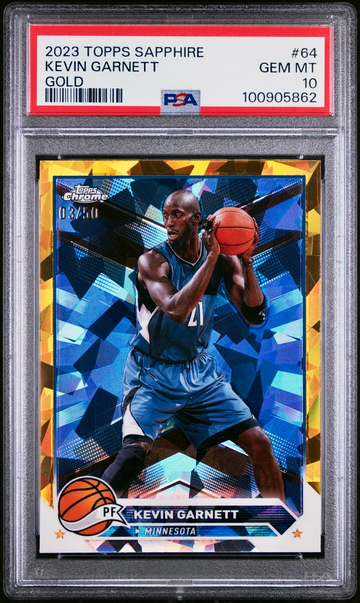 KEVIN GARNETT 2023-24 TOPPS CHROME SAPPHIRE GOLD REFRACTOR 3/50 PSA 10 GEM MINT