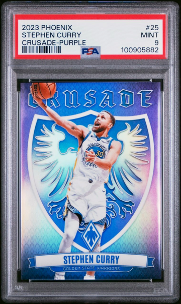 STEPHEN CURRY 2023-24 Panini Phoenix Crusade Purple 21/75 Warriors PSA 9 Mint