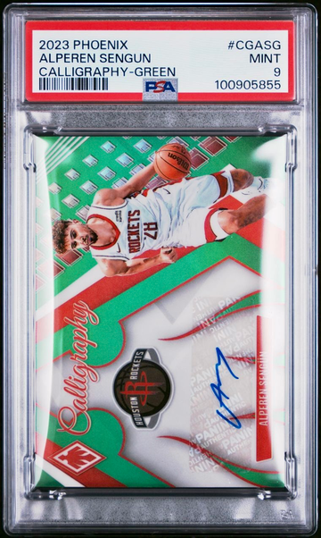 2023 Panini Phoenix Alperen Sengun Calligraphy Green Auto 4/5 Rockets PSA 9 Mint