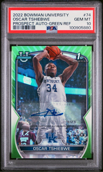 2022 Bowman University Oscar Tshiebwe Green Auto /99 PSA 10 Gem Mint Kentucky SP