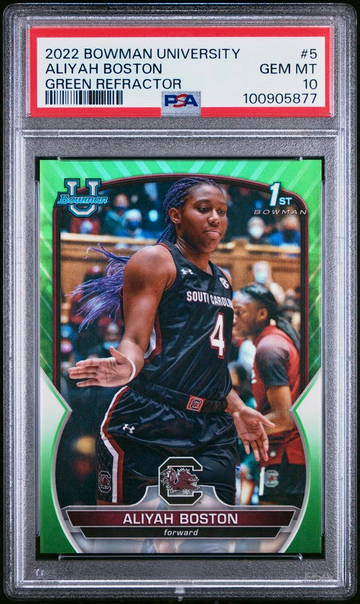 2022 Bowman University Aliyah Boston 1st Green Refractor /99 PSA 10 Gem Mint SP