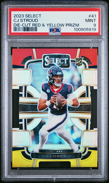 2023 PANINI SELECT DIE-CUT RED & YELLOW PRIZM #41 CJ STROUD ROOKIE RC PSA 9 MINT
