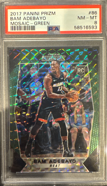 2017 PANINI PRIZM MOSAIC GREEN BAM ADEBAYO RC ROOKIE MIAMI HEAT PSA 8 NM-MT