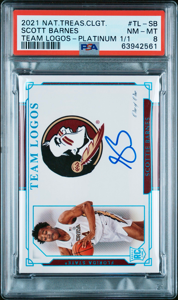 2021 National Treasures Collegiate Scottie Barnes Auto FSU Team Logo 1/1 PSA 8