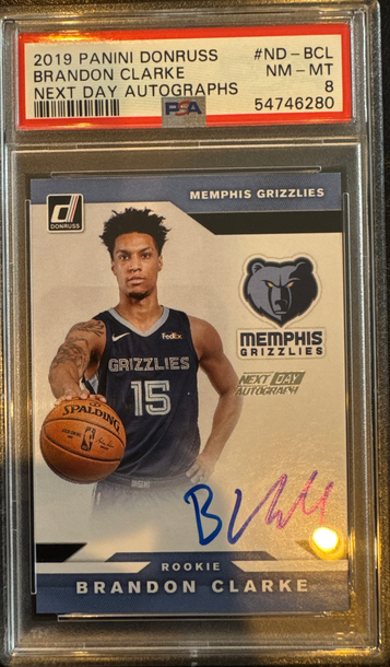 BRANDON CLARKE 2019-20 Panini Donruss RC Next Day Autograph Memphis PSA 8 NM-MT