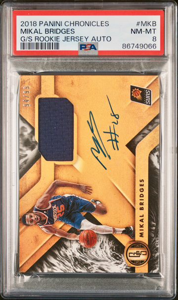 Mikal Bridges 2018-19 Chronicles Gold Standard RPA Patch Auto /99 Suns PSA 8