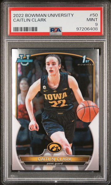 2022 Bowman University Caitlin Clark #50 RC 1st Rookie PSA 9 MINT Iowa