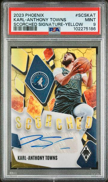 2023-24 Panini Phoenix Karl-Anthony Towns Scorched Auto Yellow /35 PSA 9 Mint