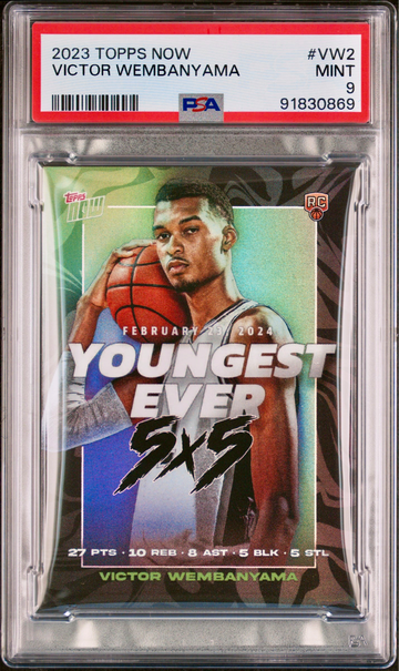 2023-24 TOPPS NOW YOUNGEST EVER 5X5 #VW2 VICTOR WEMBANYAMA RC ROOKIE PSA 9 SPURS