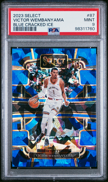 2023 Panini Select Victor Wembanyama #87 Blue Cracked Ice RC Spurs PSA 9 Mint